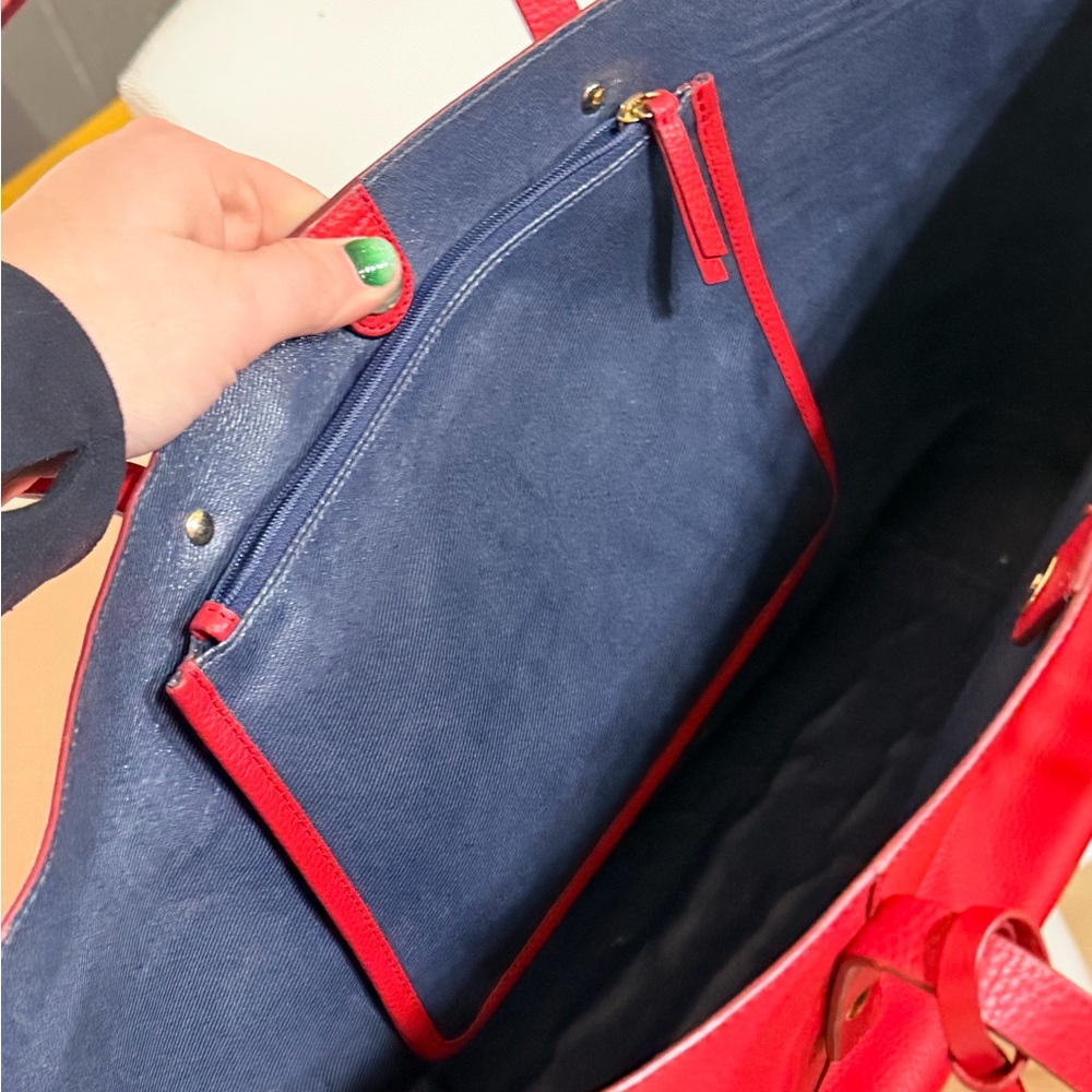 Cole Haan Bright Red Pebbled Leather Tote with Tassel Accent - Picture 4 of 4